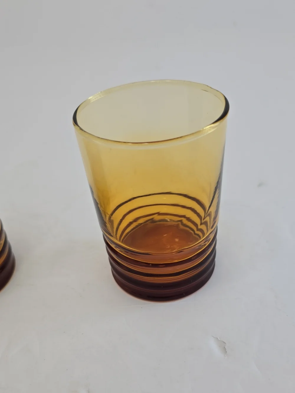 Vintage Libbey Set Of 2 Amber Highball Glasses Optic Swirl